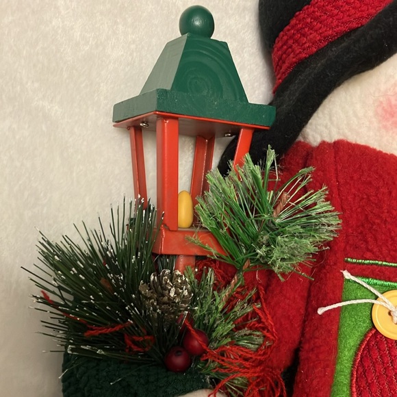 Holiday Standing Snowman holding Lamp with green sweater and scarf 2 foot tall - Picture 4 of 8